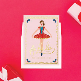 Fa La La La KerstNutkraker Ballet Dancer Pink Folie Feestdagenkaart