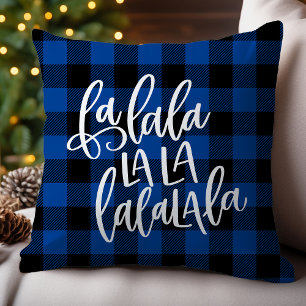 Fa La La La La Blauwe Buffalo Plaid Kerstmis Kussen