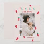 Fa La La La La Christmas. Cute Photo and Stockings Feestdagenkaart (Voorkant / Achterkant)