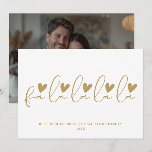 Fa La La La La Gold Script Foto Kerstmis Feestdagenkaart (Voorkant / Achterkant)