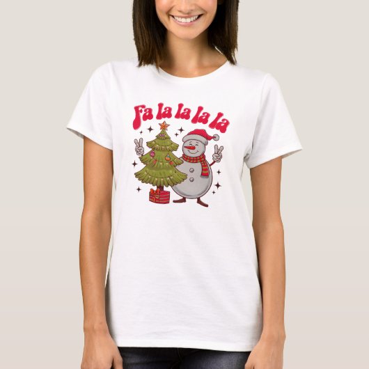 Fa la la la la kerst, grappige sneeuwman t-shirt (Voorkant)