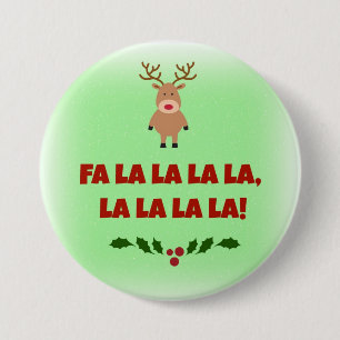 Fa la la la la Kerst Knop Ronde Button 7,6 Cm