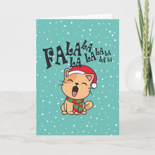 Fa La La La La Kerstkaart met zingende kat Kaart (Voorkant)