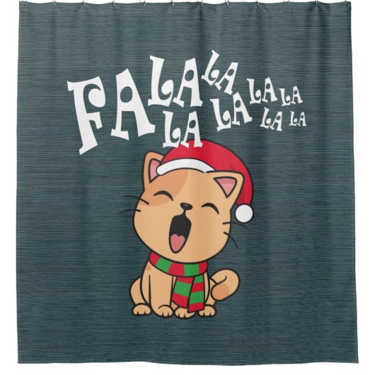 Fa La La La La La kerstkat zingende douwergordijn Douchegordijn (Voorkant)