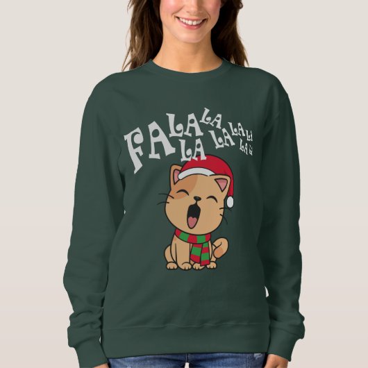 Fa La La La La La La kerstkat die T-Shirt zingt (Voorkant)