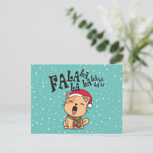 Fa La La La La La La La kerstkat Singing | BRIEFKA Briefkaart (Staand voorkant)