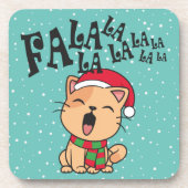 Fa La La La La La La La kerstkat Singing | ONDERZE Bier Onderzetter (Voorkant)