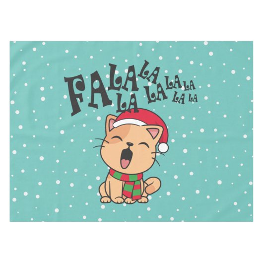 Fa La La La La La La La kerstkat Singing | Tablecl Tafelkleed (Voorkant (Horizontaal))