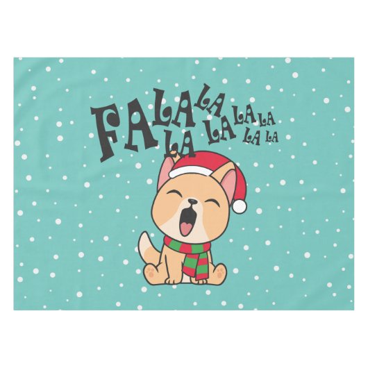 Fa La La La La La La La La Kerstdog Singing | Tabl Tafelkleed (Voorkant (Horizontaal))