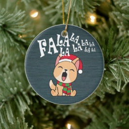 Fa La La La La La La La La Kerstdog Singing | Vers Keramisch Ornament