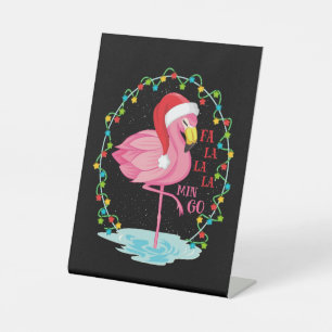 Fa La La La La mingo Flamingo voor kerstcadeautjes Reclamebord Met Voetstuk