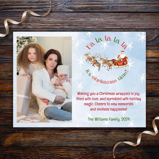 Fa la la la la, Santa & Reinders Sneeuwvlokken Fot Feestdagenkaart