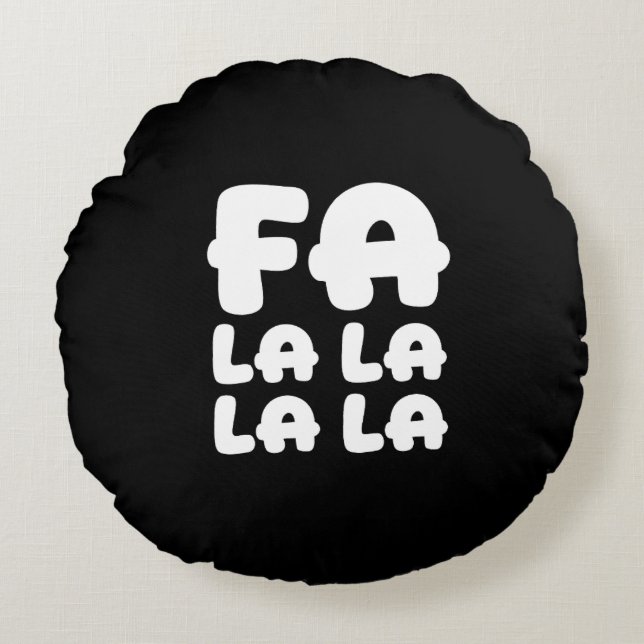 Fa La La La La Zwart & Rood Chic Kerstaccent Rond Kussen (Voorkant)