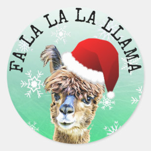 Fa La La La Llama Funny Alpaca Kerstmis Ronde Sticker
