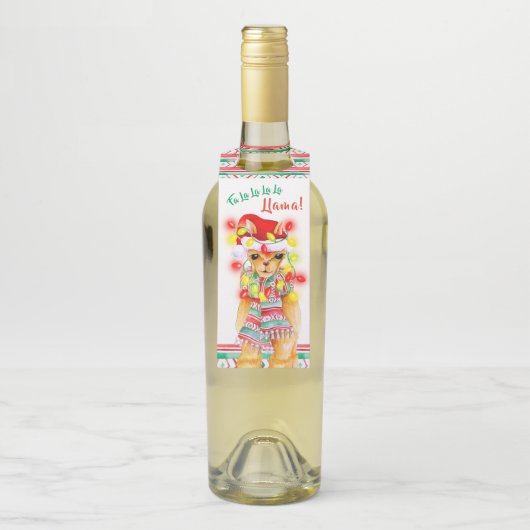Fa La La La Llama! grillige waterverf kerst Flessenhanger (Op fles)