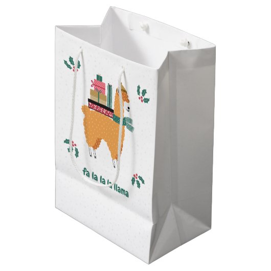 Fa la la la llama vakantiegeschenktas medium cadeauzakje (Voorkant Gekanteld)