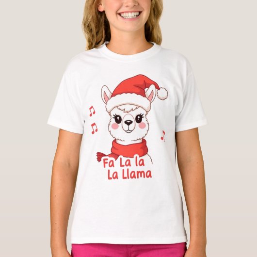 Fa La La La Llama Witte Herten Kerstmis T-shirt (Voorkant)