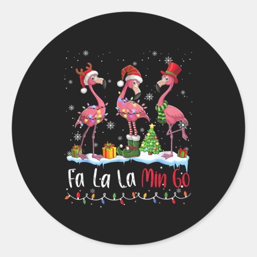 Fa La La La Mingo Flamingo Christmas Lover  Ronde Sticker (Voorkant)
