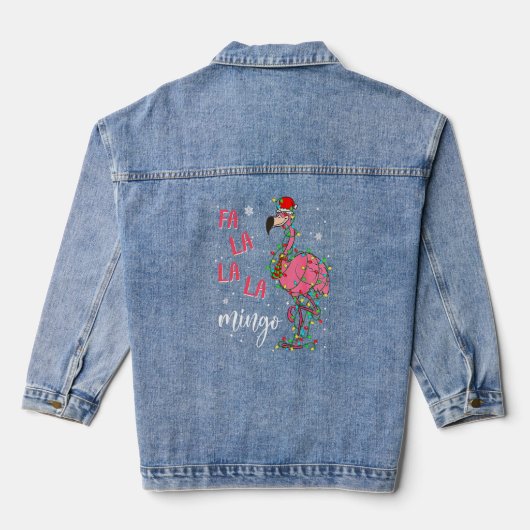 Fa La La La Mingo Flamingo voor kerstcadeaus Denim Jacket (Achterkant)
