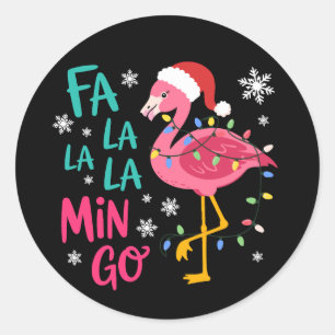 Fa La La La Mingo Kerst Flamingo Roze Liefhebber Ronde Sticker