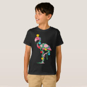Fa La La La Mingo roze flamingo kerstboomverlichti T-shirt (Voorkant volledig)
