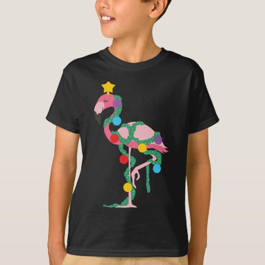 Fa La La La Mingo roze flamingo kerstboomverlichti T-shirt (Voorkant)