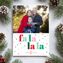 Fa La La La Red Green Pink Flat Holiday Photo Card Feestdagenkaart