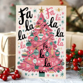 Fa La La La Roze Retro Kerstboom Feestdagen Kaart