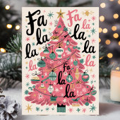 Fa La La La Roze Retro Kerstboom Feestdagen Kaart