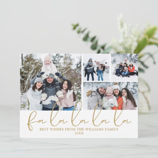 Fa La La La Script 4 Foto Kerstmis Feestdagenkaart (Staand voorkant)