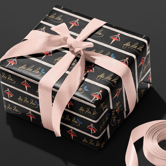 Fa La La La Stripe kerstrecker Ballerina Cadeaupapier