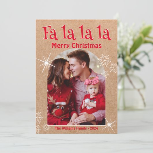 Fa la la la, Vrolijk Kerstfeest Foto Kraft Feestdagenkaart (Staand voorkant)