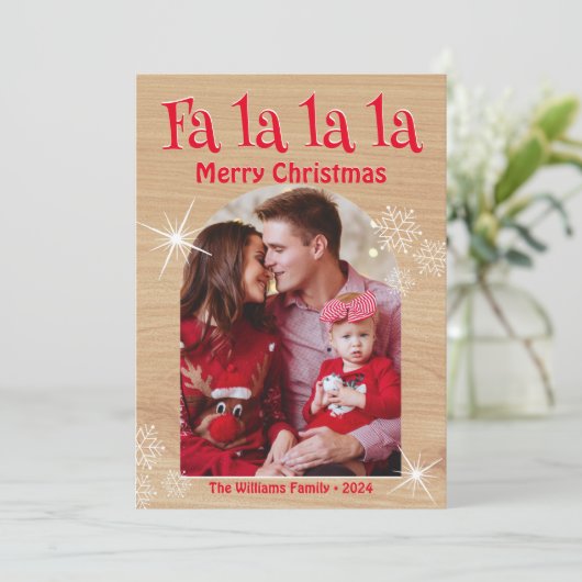 Fa la la la, vrolijke kerstboog foto boerderij feestdagenkaart (Staand voorkant)