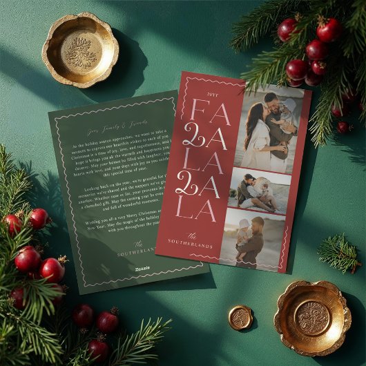 FA LA LA LA Wavy Modern Minimal 3 Photo Collage Feestdagenkaart