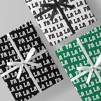 Fa La La La Zwart, Wit & Groen Stijlvol & Leuk Inpakpapier Vel