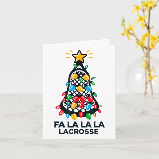 Fa La La Lacrosse Speler Kerstboom Lichten XMA Kaart (Gele Bloem)