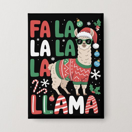 Fa La La Lama Grappige Lama Kerstmis Dierenliefheb Button (Voorkant)