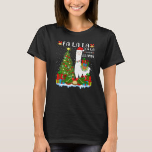 Fa La La Lama Kerstboom Verlichting Kerstman Lama T-shirt
