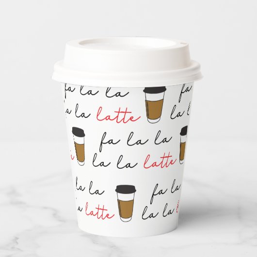 Fa la la Latte Kerstkoffie Illustratie Papieren Bekers (Voorkant)