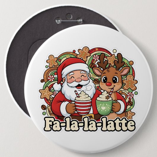 Fa-la-la-Latte Ronde Button 6,0 Cm (Voorkant /achterkant)