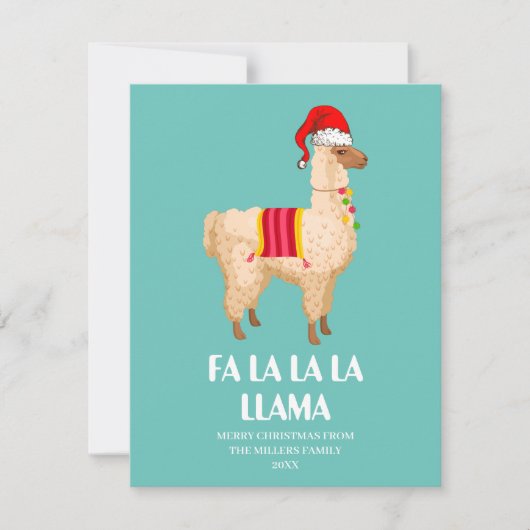 Fa La La Llama Card, Funny Christmas Card,  Notitiekaartje (Voorkant)