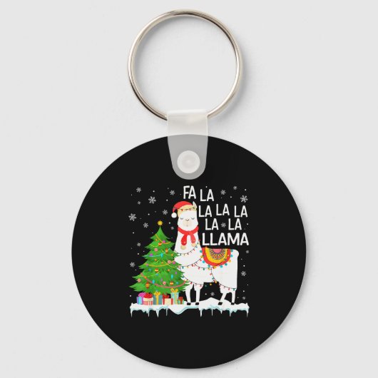 Fa La La Llama Christmas Funny Xmas Pajamas Animal Sleutelhanger (Voorkant)