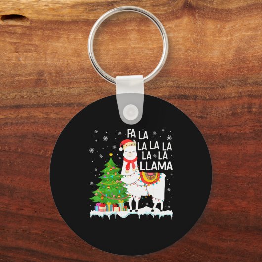 Fa La La Llama Christmas Funny Xmas Pajamas Animal Sleutelhanger (Voorkant)