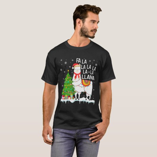 Fa La La Llama Christmas Funny Xmas Pajamas Animal T-shirt (Voorkant volledig)