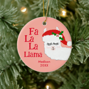 Fa La La Llama Funny kerstcitaat Roze Kinderen Keramisch Ornament