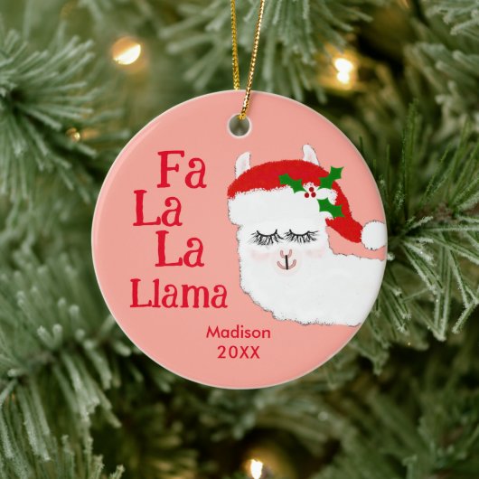 Fa La La Llama Funny kerstcitaat Roze Kinderen Keramisch Ornament (Boom)