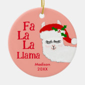 Fa La La Llama Funny kerstcitaat Roze Kinderen Keramisch Ornament (Voorkant)