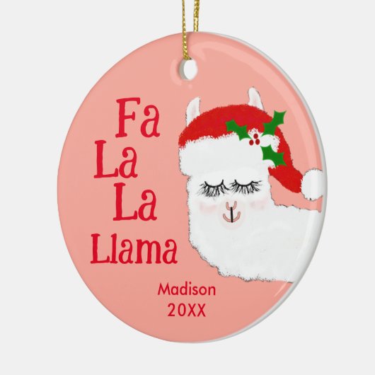 Fa La La Llama Funny kerstcitaat Roze Kinderen Keramisch Ornament (Links)