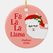 Fa La La Llama Funny kerstcitaat Roze Kinderen Keramisch Ornament (Achterkant)