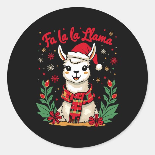 Fa La La Llama Grappig Llama Kerst Alpaca Dier Ronde Sticker (Voorkant)